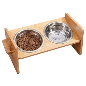 Bamboo Double Dog Raised Bowls 15ilt Elevated Dog Bowls with 4 Adjustable Heights 2 Stainless Steel Bowls Pet Feeder for Dogs Cats Rabbits