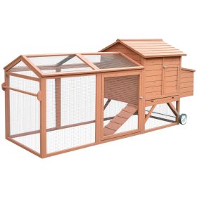 PawHut 96.5" Chicken Coop Wooden Hen House Poultry Cage Pen Portable with Wheels and Nesting Box, Chicken Cage for Backyard Outdoor, Natural