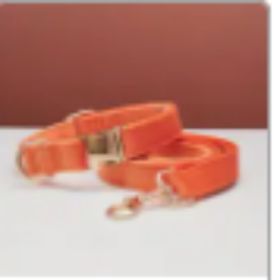Multiple Colour Velvet Personalise Dog Collar Leash Set With Bow (Option: Orange set-L)