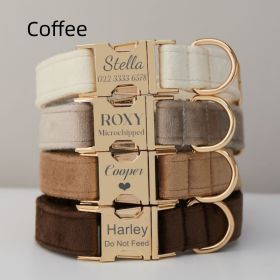 Multiple Colour Velvet Personalise Dog Collar Leash Set With Bow (Option: Coffee-M)